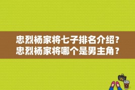 忠烈杨家将七子排名介绍？忠烈杨家将哪个是男主角？ 